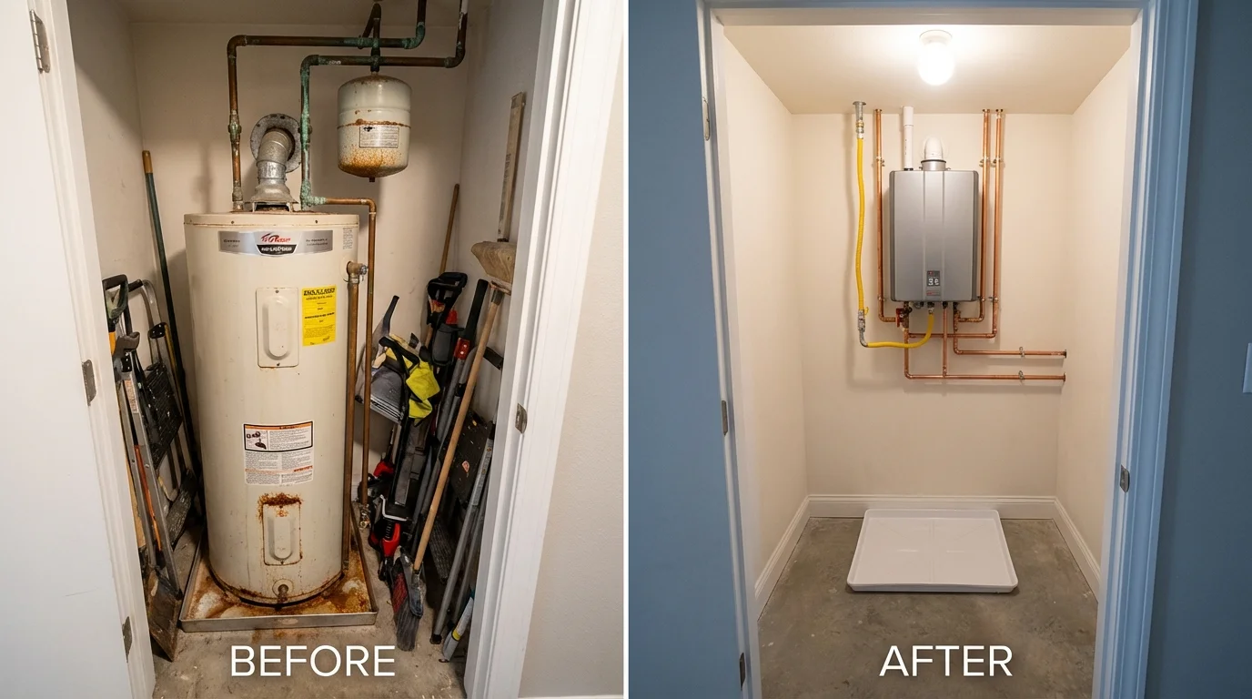 Tank water heater versus wall-mounted tankless unit comparison for Hamilton City, CA homeowners