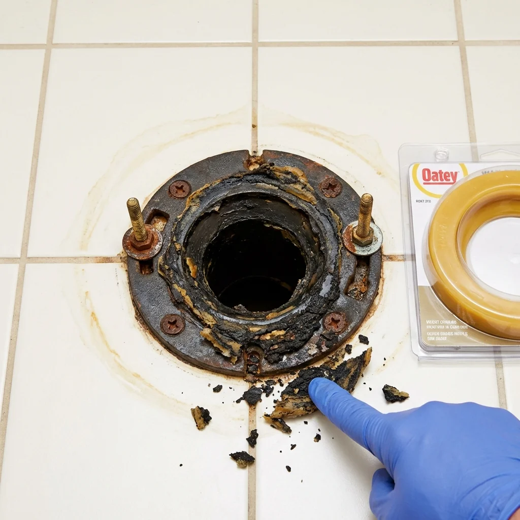 Failed wax ring showing water seepage at the base of a toilet in a Hamilton City, CA home