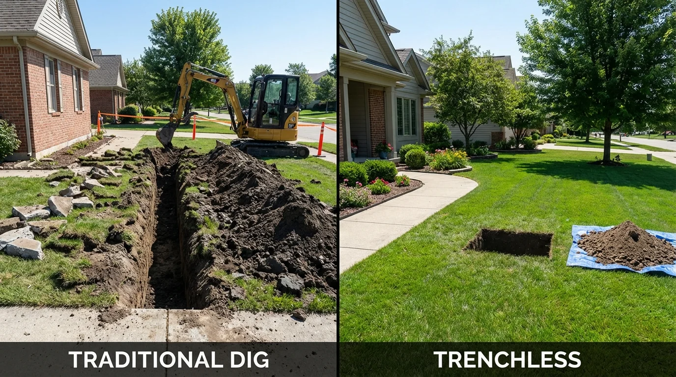 Trenchless sewer repair with minimal yard damage versus traditional excavation in Hamilton City, CA